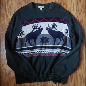 Dockers Men's Green and Gray Moose Sweater